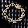 Bracciale cubano Miami da uomo placcato oro con strass scintillanti stile hip hop - 55cm / Oro