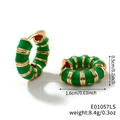 Fashion green enamel and gold plated ribbed hoop earrings with secure click-top closure - Green