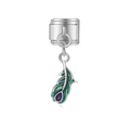 Détail du pendentif plume de style italien avec émail vert et pierre violette pour gourmette - Plume Violette (MK-DGB1336)