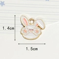 Detailed size view of cartoon bunny enamel pendant measuring 1.4cm by 1.5cm with gold plating - Flower Eye Rabbit