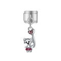 Charme modulaire en argent avec fille, ballon cœur et oxydes de zirconium roses - Fille Avec Strass Rose (MK-DGB1197)