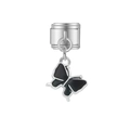 Détail macro du maillon de bracelet italien avec pendentif papillon en émail noir - Module Papillon Noir (MK-DGB1891)