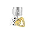 Vue détaillée de charms style Nomination avec gravure soleil et cœur doré avec zircons - Style Double Charm Étoile Argent Citazione Étoile Strass Or (MK-DGB2255)
