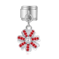 Charm modulare in acciaio inossidabile con ciondolo a fiore argento e cristalli rossi - Fiore in Strass Rosso Argento (MK-DGB1383)
