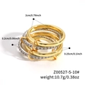 Interlocking two-tone gold and silver multi-layer rings with zircon stones - US 9 / Five Loops