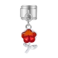Dettaglio della maglia del braccialetto italiano con pendente a fiore rosso e cristallo - Centro Fiore a Cinque Petali (MK-DGB1984)