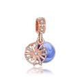 Elegant rose gold snowflake pendant with blue enamel and sparkling zircon stones - Rose Gold