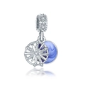 S925 silver snowflake charm with blue and purple enamel for DIY jewelry making - Silver