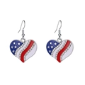Detail of heart-shaped USA flag earrings with blue stars, red stripes and white rhinestones - Flag Heart Shape