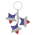 Detail view of American flag stars keychain with blue white red rhinestones - Triple Star Stripe Style (13)