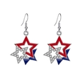 Macro detail of triple-layered star drop earrings in patriotic red white and blue colors - Triple Layer Star Shape