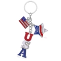 Macro detail of USA flag keychain with red white and blue rhinestones on silver metal - Flag Star USA Letters Style (08)