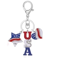 Detail of USA letters and star charms with patriotic rhinestones on key ring - USA Letters Heart Star Style (05)