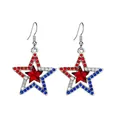 USA Independence Day star hook earrings with red white and blue rhinestones - Red Center Star Shape