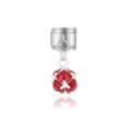 Détail macro du pendentif en cristal rouge avec serti griffes pour bracelets modulaires - Pierre Facettée Rouge Argentée (MK-DGB092)