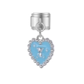 Pendentif cœur DIY pour bracelet avec motif ours bleu clair et cristaux étincelants - Cœur d'Ours Bleu Clair Argenté (MK-MDF372)