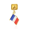 Maillon italien doré avec pendentif drapeau français émaillé pour bracelet DIY - Drapeau de la France (MK003)