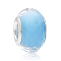 Sky blue faceted glass charm bead with S925 sterling silver core for DIY jewelry - Light Blue