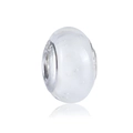 Close-up of S925 sterling silver macaron glass bead with internal bubble design - White