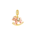 Ciondolo a forma di cavallo a dondolo in smalto rosa con finitura dorata per bracciali - Solo Ciondolo (Senza Catena) / Cavallo A Dondolo Rosa Dorato