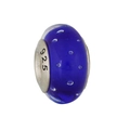 Detailed view of dark blue glass bead with bubble texture and 925 silver core for bracelets - Sapphire Blue