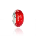 Vibrant red glass charm bead with 925 silver core and inner bubble design for jewelry - Red
