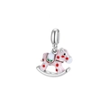 Ciondolo a forma di cavallo a dondolo in smalto rosa e argento con stelle rosse per gioielli - Solo Ciondolo (Senza Catena) / Cavallo A Dondolo Rosa Argentato