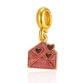 Goldener Herz-Umschlag Anhänger mit rotem Glitzer-Emaille für DIY-Schmuck - Rosa Umschlag Stil (DGB2300)