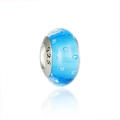 Blue Murano glass charm bead with bubbles and 925 silver core for DIY jewelry - Lake Blue