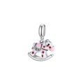 Ciondolo a forma di cavallo a dondolo in argento S925 con smalto rosa per gioielli fai da te - Solo Ciondolo (Senza Catena) / Cavallo A Dondolo Bianco Argentato