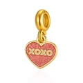 Herzanhänger aus rosa Emaille mit goldener XOXO-Gravur für DIY-Schmuckarmbänder - Rosa Herz XOXO (DGB2305)