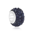 Polished silver core bead with dark blue pave crystals for DIY jewelry making - Dark Blue