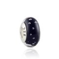 Elegant deep black glass bead with silver dots and 925 sterling silver core for DIY jewelry - Black