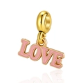 Rosafarbenes Emaille LOVE Charm-Anhänger in goldenem Rahmen für DIY-Schmuck - Rosa LOVE Buchstaben (DGB2307)