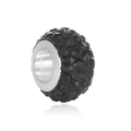 Sparkling black crystal clay bead charm with silver core for DIY jewelry bracelets - Black