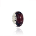 Deep purple glass charm bead with silver core and 925 engraving on white background - Deep purple