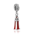 S925 zilveren vuurtoren bedeltje met rood emaille voor doe-het-zelf armbanden - Rood Witte Vuurtoren Stijl (3)
