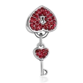 Colgante de candado de corazón y llave en plata con cristaux rojos sobre fondo blanco - Estilo Colgante Candado y Llave de Corazón de Strass (14) / Circón Rojo