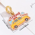 Yellow cartoon taxi bead charm with Travel Time engraving for DIY travel bracelets - Yellow Taxi Style (DGB2220)