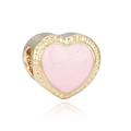 Abalorio de corazón de esmalte rosa con baño de oro para collares y pulseras de joyas DIY - Rosa Perlado Dorado
