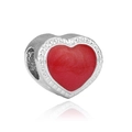 Abalorio de corazón plateado con esmalte rojo para pulseras y collares de cuentas - Rojo Perlado Plateado