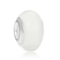 Macro view of milky white translucent glass charm bead with polished silver metal core - White