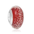Translucent red glass charm bead with bubble texture and silver core for DIY bracelets - Red