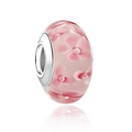 Pink cherry blossom glass charm bead with floral patterns and silver core for bracelets - Pink Flower Glass Bead Style (26)