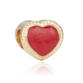 Abalorio de corazón dorado con esmalte rojo para joyas DIY y pulseras de cuentas - Rojo Perlado Dorado
