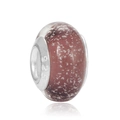 Polished purple glass bead charm with 925 sterling silver core and starburst glitter - Purple