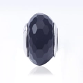 Faceted black crystal charm bead with silver S925 core for DIY jewelry bracelets - 8*14mm / Black