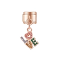 Maillon de bracelet italien or rose avec pendentif LOVE en cristaux arc-en-ciel - Style LOVE Strass Coloré (MK-DGB1932)