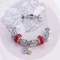 Bracelet à perles de style ethnique avec cristaux rouges et pendentif coeur femme - Rouge