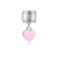 Maillon de charme italien en acier inoxydable avec un cœur rose suspendu en émail - Style Cœur Rose Argent (MK-DGB824)